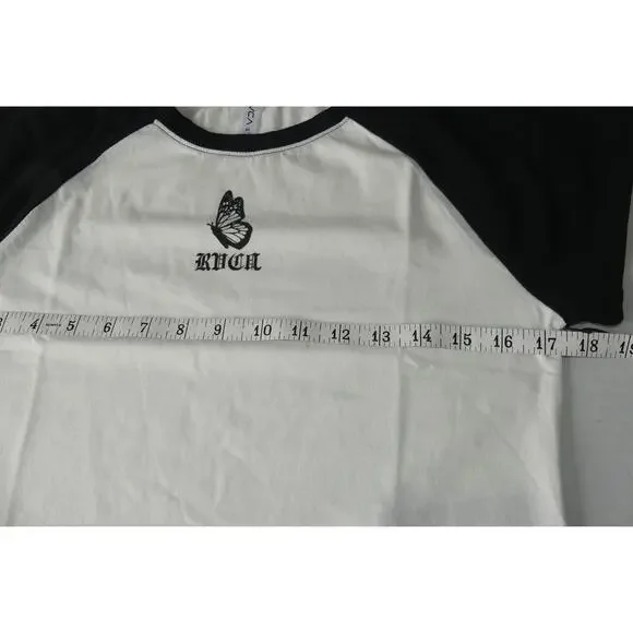 RVCA Butterfly Raglan Shirt Half Baby Tee XL Grunge Skater NWT Boho‎ - Picture 5 of 8